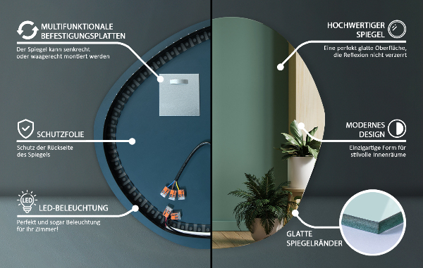 Asymetricke zrcadlo s led podsvícením 48x48 cm