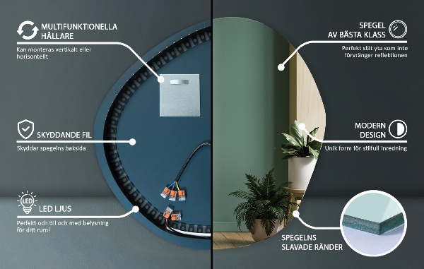 Asymetricke zrcadlo s led podsvícením 48x48 cm