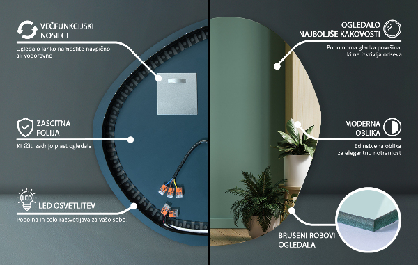 Atypické zrcadlo s osvětlením 58x58 cm