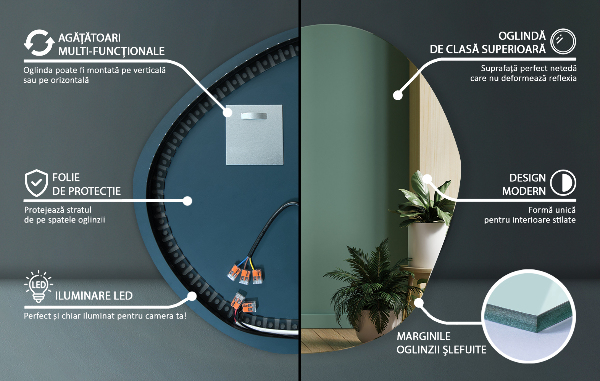 Nepravidelné zrcadlo s led osvětlením 68x67 cm