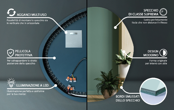 Organické zrcadlo s led 77x77 cm
