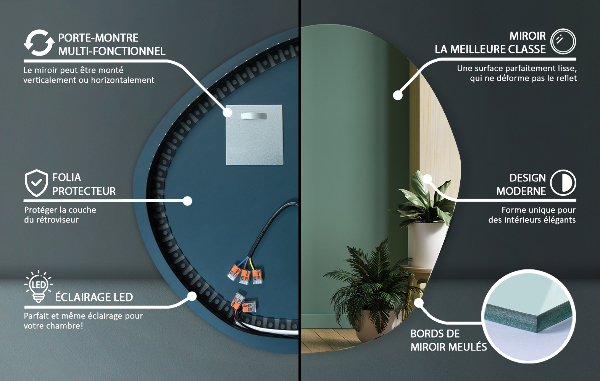 Nepravidelné zrcadlo s led osvětlením 87x86 cm