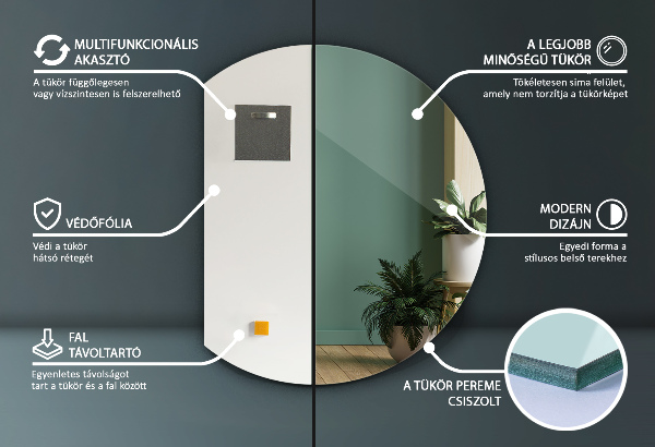 Kruhové zkrácené zrcadlo 74x90 cm