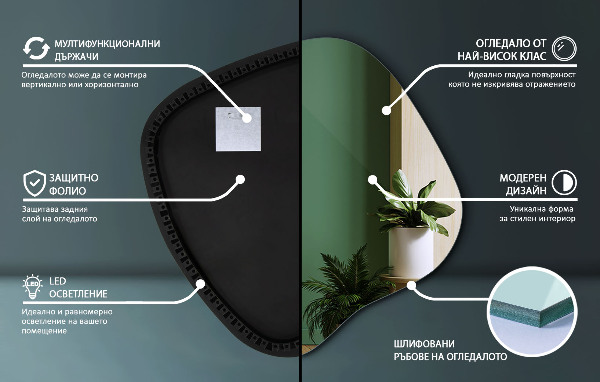 Asymetricke zrcadlo s led podsvícením 48x48 cm
