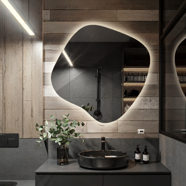 Asymetricke zrcadlo s led podsvícením 59x58 cm