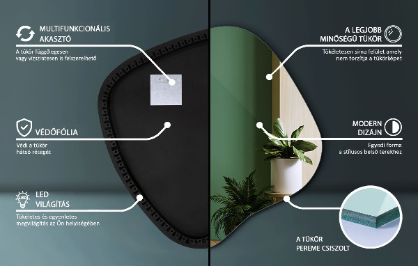 Asymetricke zrcadlo s led podsvícením 59x58 cm
