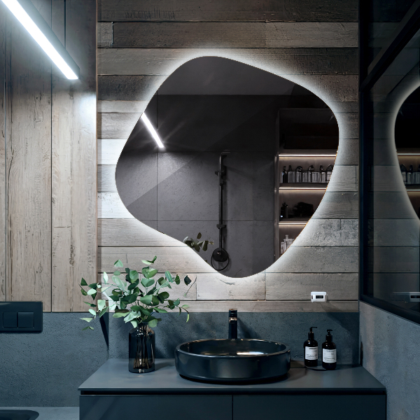 Asymetricke zrcadlo s led podsvícením 68x67 cm