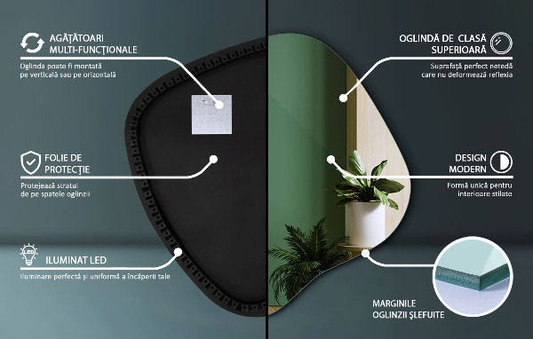 Asymetricke zrcadlo s led podsvícením 68x67 cm