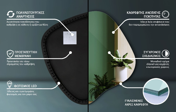 Asymetricke zrcadlo s led podsvícením 68x67 cm