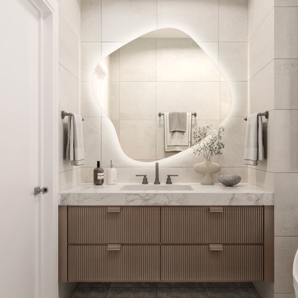 Asymetricke zrcadlo s led podsvícením 77x77 cm