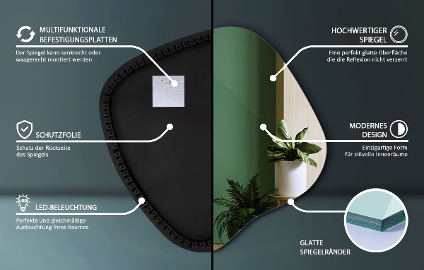 Asymetricke zrcadlo s led podsvícením 77x77 cm