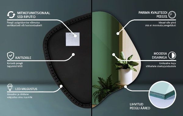 Asymetricke zrcadlo s led podsvícením 77x77 cm