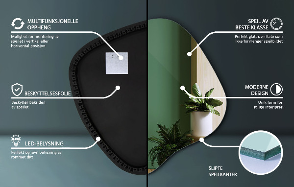 Asymetricke zrcadlo s led podsvícením 77x77 cm