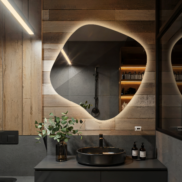 Asymetricke zrcadlo s led podsvícením 77x77 cm