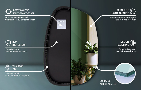 Asymetricke zrcadlo s led podsvícením ve tvaru skvrny 55x38 cm