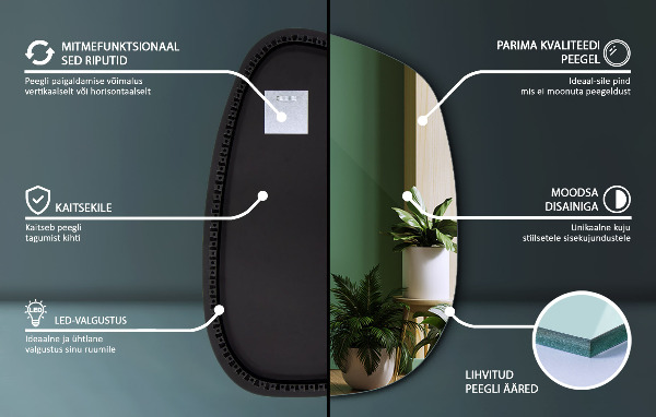 Asymetricke zrcadlo s led podsvícením ve tvaru skvrny 68x47 cm