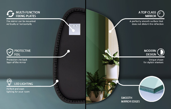 Asymetricke zrcadlo s led podsvícením ve tvaru skvrny 79x57 cm