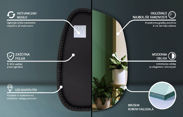 Asymetricke zrcadlo s led podsvícením ve tvaru skvrny 79x57 cm