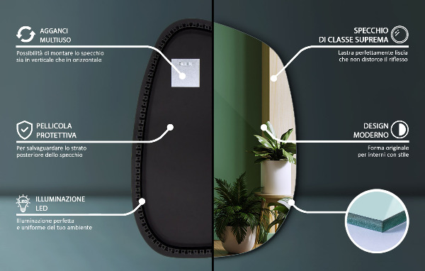 Asymetricke zrcadlo s led podsvícením ve tvaru skvrny 79x57 cm