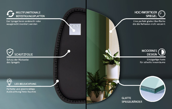 Asymetricke zrcadlo s led podsvícením ve tvaru skvrny 91x66 cm