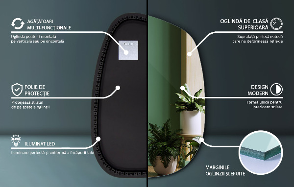 Asymetricke zrcadlo s led podsvícením ve tvaru skvrny 91x66 cm