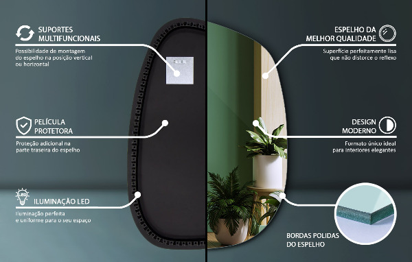 Asymetricke zrcadlo s led podsvícením ve tvaru skvrny 91x66 cm