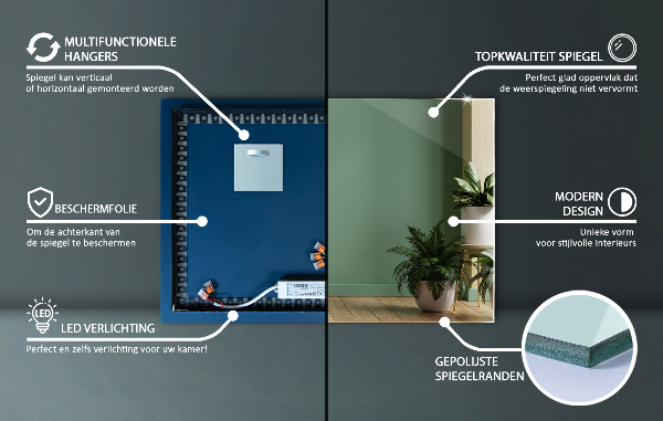 Obdélníkové zrcadlo na zeď s osvětlením 100x70 cm