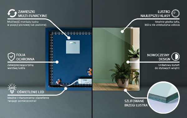Obdélníkové nástěnné zrcadlo s led osvětlením 60x40 cm