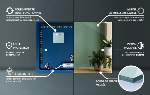 Obdélníkové nástěnné zrcadlo s osvětlením 70x50 cm