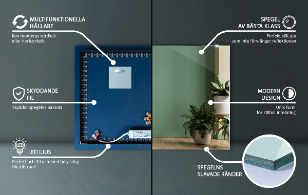 Obdélníkové zrcadlo s led osvětlením 80x60 cm