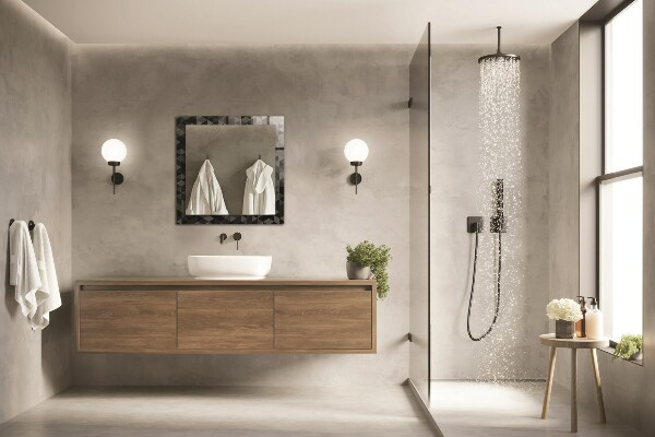 Zrkadlo s potlačeným rámom Černé a šedé trojúhelníky