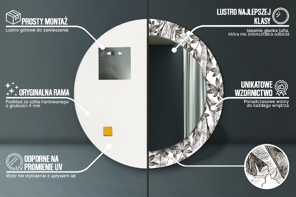 Kulaté zrcadlo rám s potiskem Tropické listy