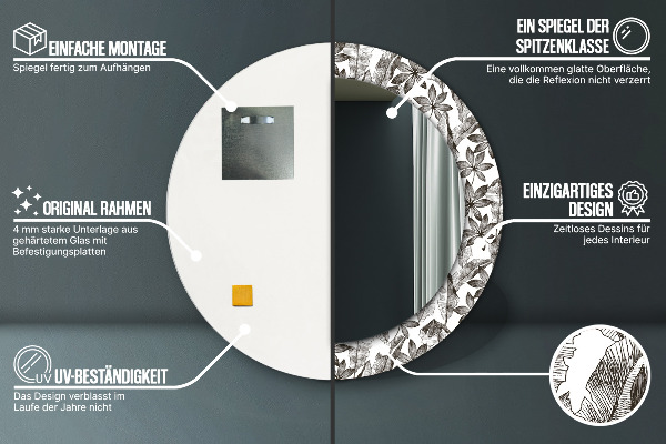 Kulaté zrcadlo rám s potiskem Tropické listy
