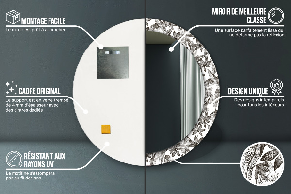 Kulaté zrcadlo rám s potiskem Tropické listy