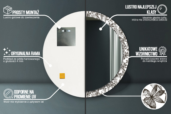 Kulaté zrcadlo rám s potiskem Tropické listy