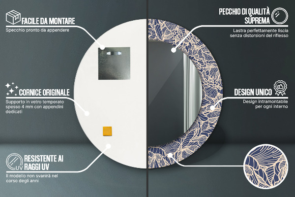 Kulaté dekorační zrcadlo Květiny