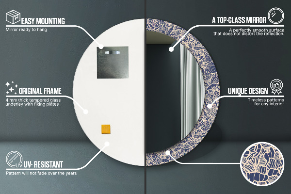 Kulaté dekorační zrcadlo Květiny