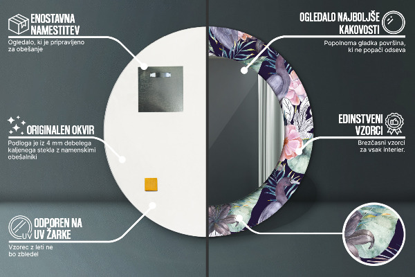 Kulaté dekorační zrcadlo Čepice ptáků