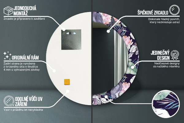 Kulaté dekorační zrcadlo Čepice ptáků