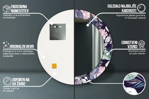 Kulaté dekorační zrcadlo Čepice ptáků