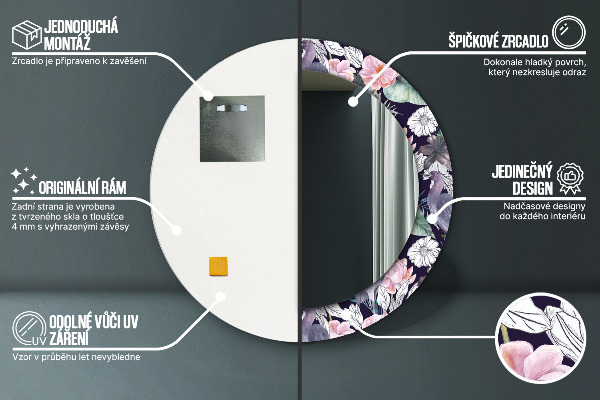 Kulaté dekorační zrcadlo Čepice ptáků