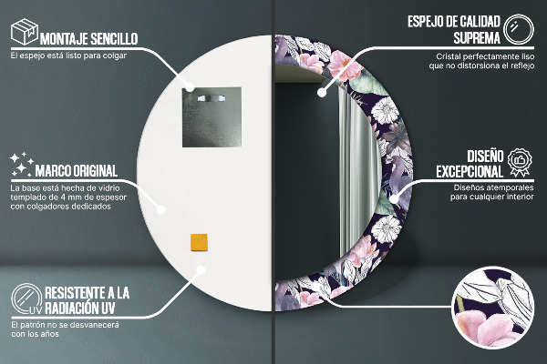 Kulaté dekorační zrcadlo Čepice ptáků