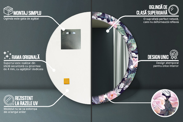 Kulaté dekorační zrcadlo Čepice ptáků