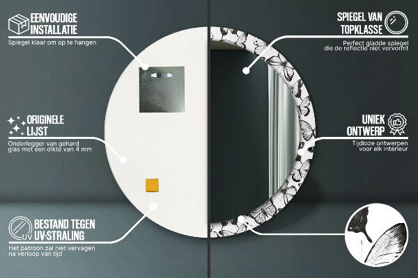 Kulaté dekorační zrcadlo Motýl