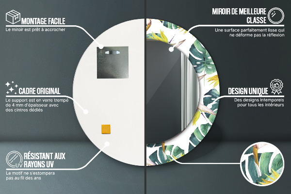 Kulaté dekorační zrcadlo na zeď Tropické listy