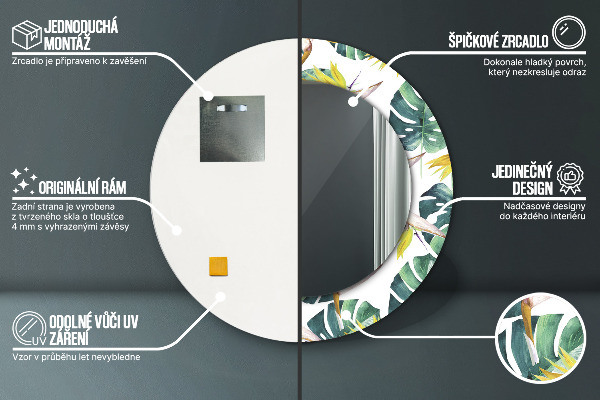 Kulaté dekorační zrcadlo na zeď Tropické listy