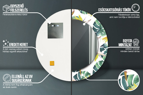 Kulaté dekorační zrcadlo na zeď Tropické listy