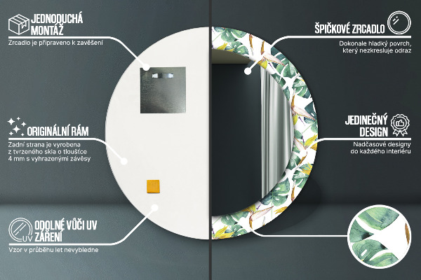 Kulaté dekorační zrcadlo na zeď Tropické listy