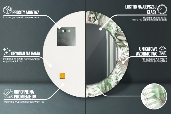 Kulaté dekorační zrcadlo na zeď Listy do akvarelu