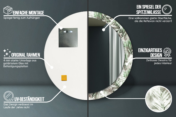 Kulaté dekorační zrcadlo na zeď Listy do akvarelu